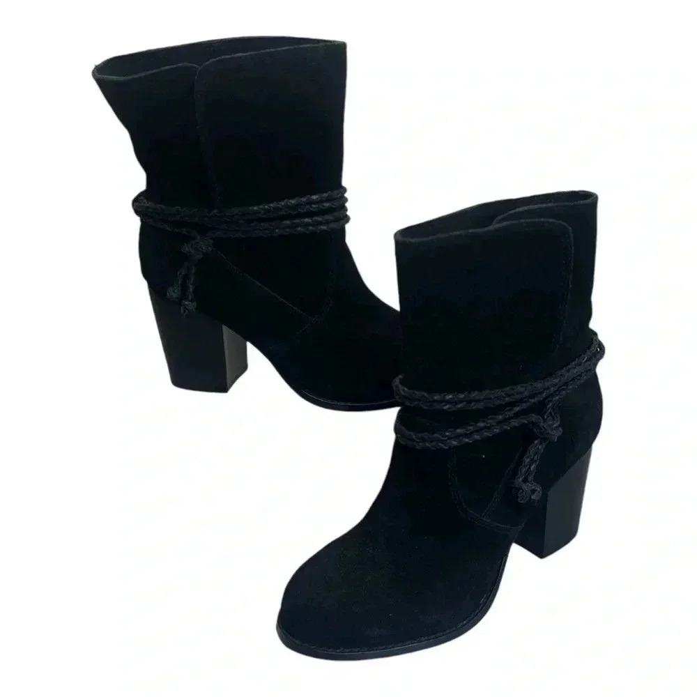 Splendid Larchmont Bootie Black Suede Leather Block Heel Women’s Size 7.5